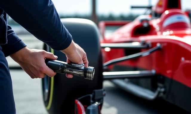 Coche de carreras siendo revisado en el paddock
