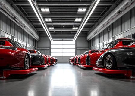 Vista del área de boxes y herramientas de precisión