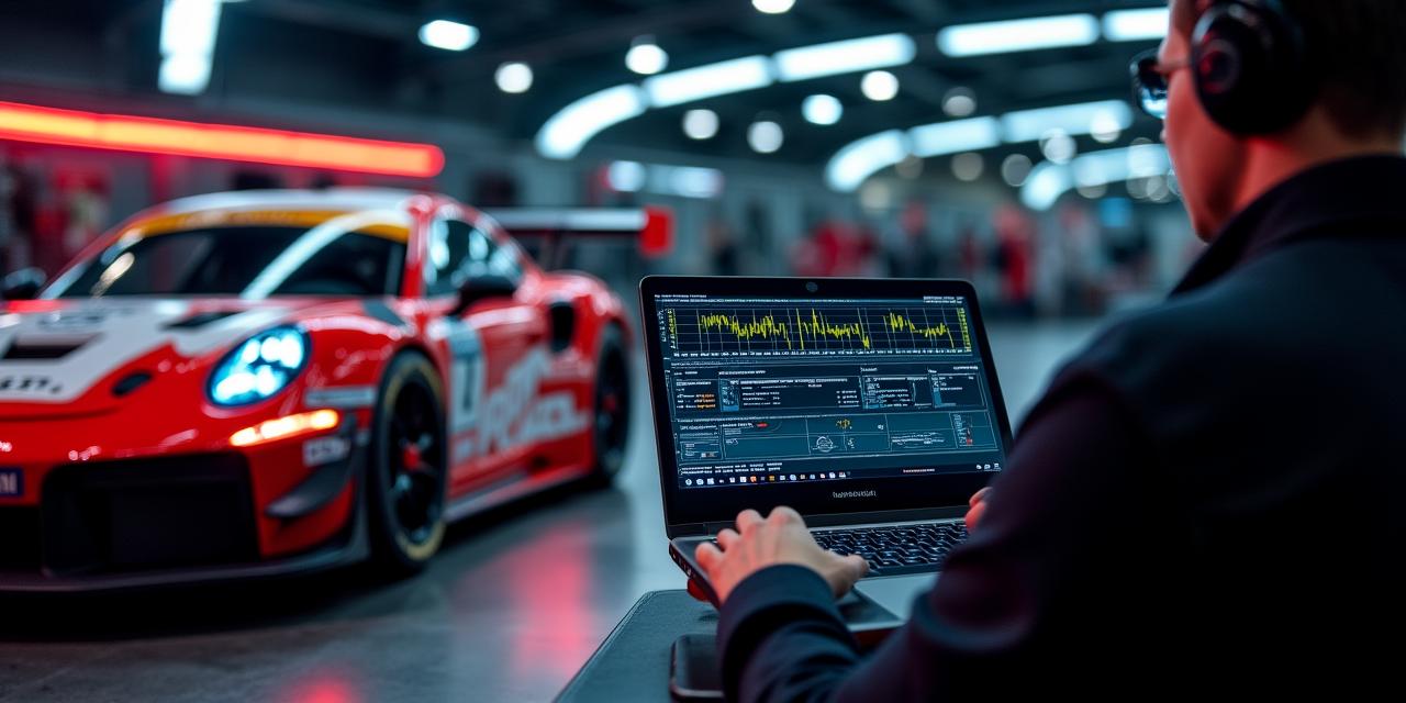 Analista de datos revisando telemetría en boxes